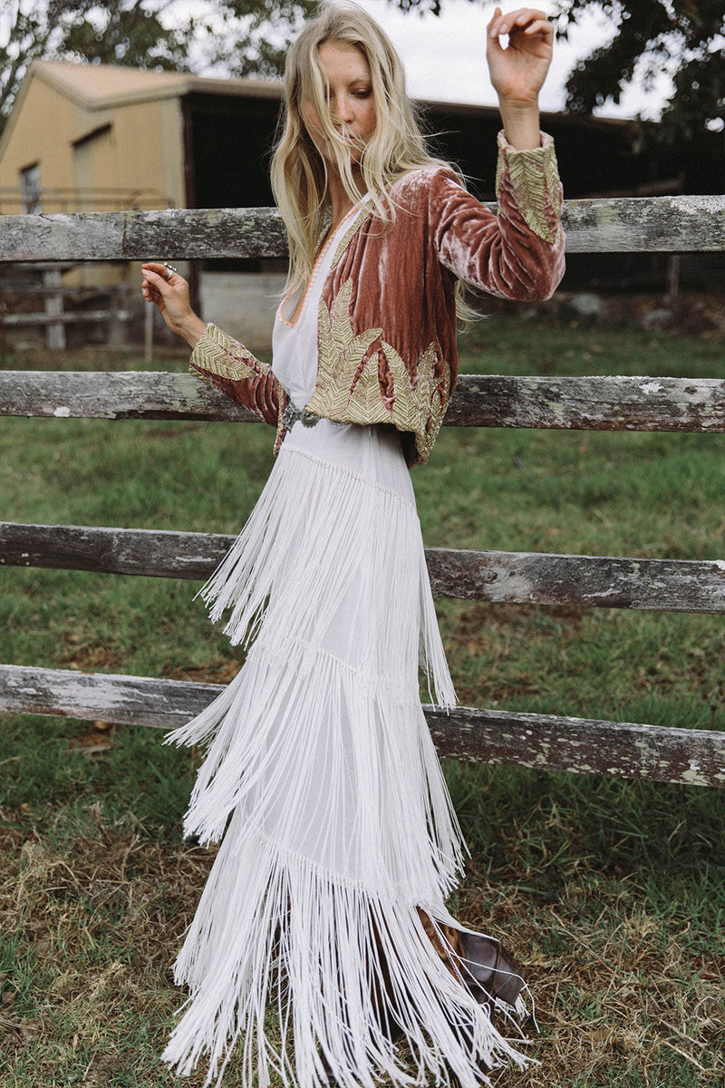 Lost In Paradise Velvet Beaded Jacket - Rose Gold - Chasing Unicorns