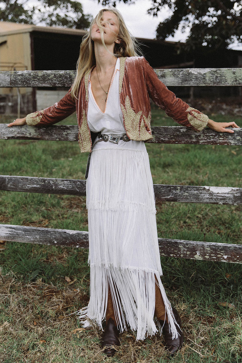 Lost In Paradise Velvet Beaded Jacket - Rose Gold - Chasing Unicorns