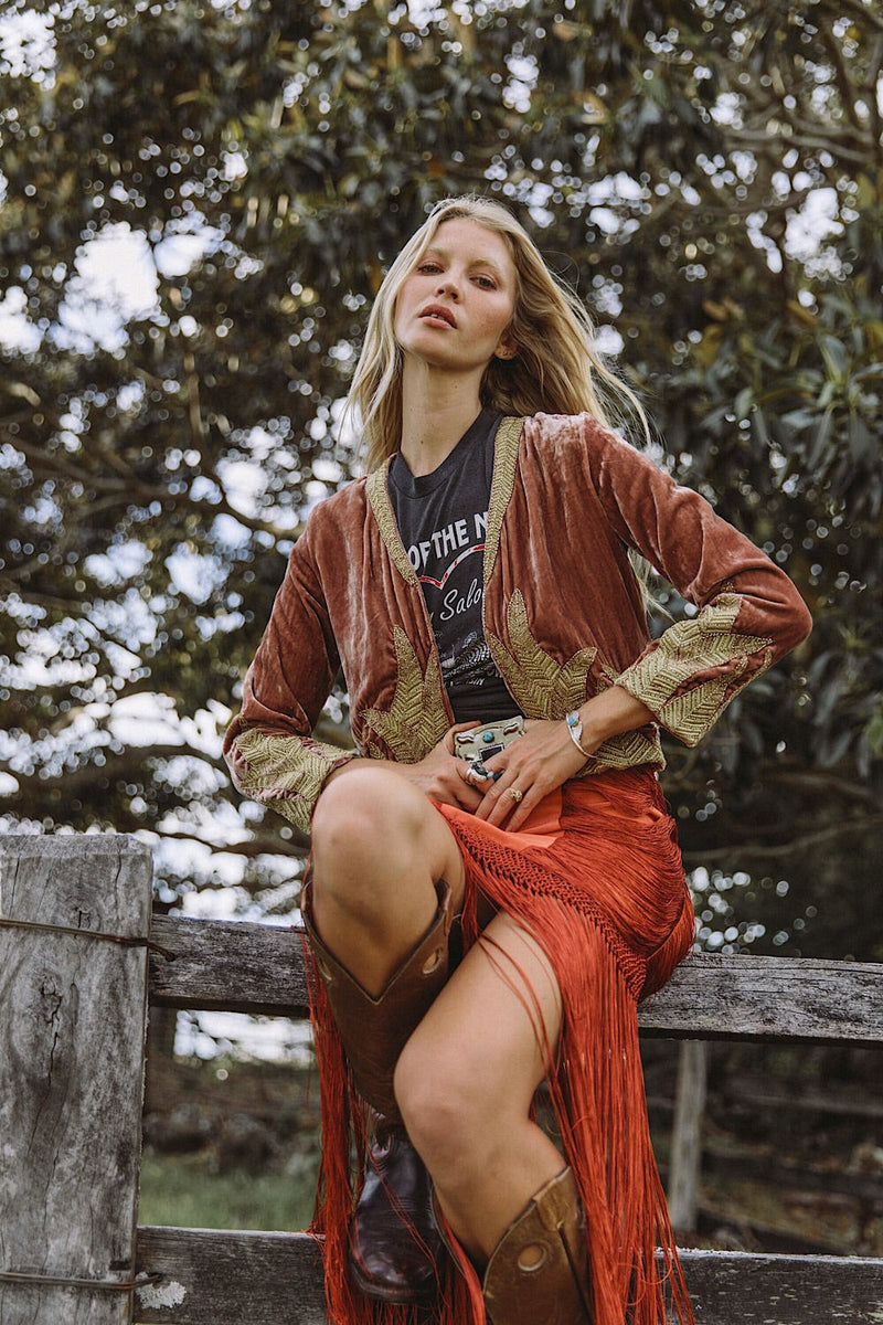 Lost In Paradise Velvet Beaded Jacket - Rose Gold - Chasing Unicorns