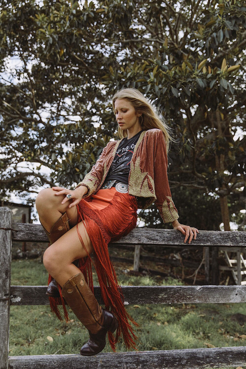 Lost In Paradise Velvet Beaded Jacket - Rose Gold - Chasing Unicorns