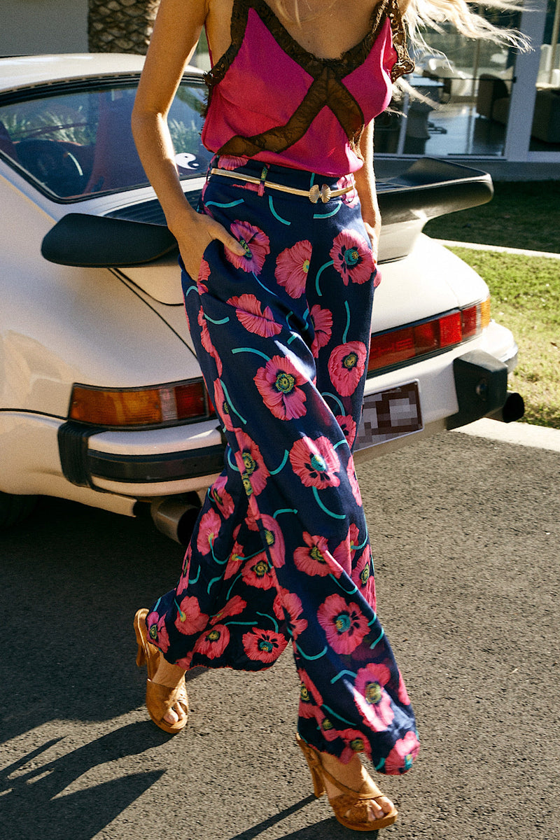 Love Conquers All Silk Satin Palazzo Pants - Poppy - Chasing Unicorns