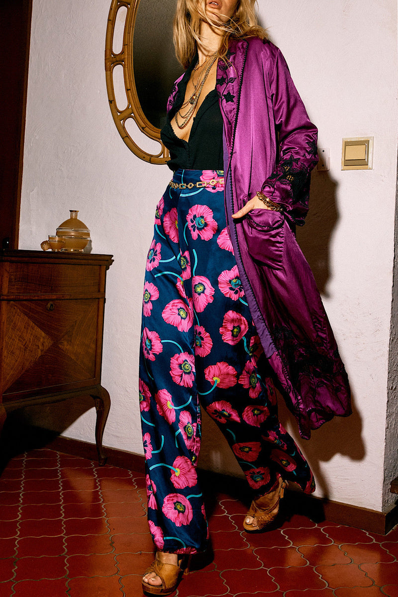 Love Conquers All Silk Satin Palazzo Pants - Poppy - Chasing Unicorns