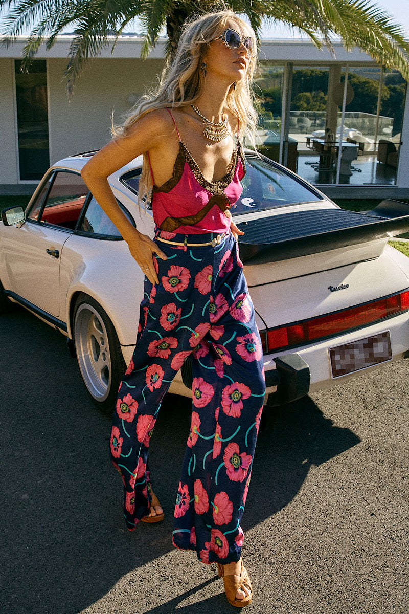 Love Conquers All Silk Satin Palazzo Pants - Poppy - Chasing Unicorns