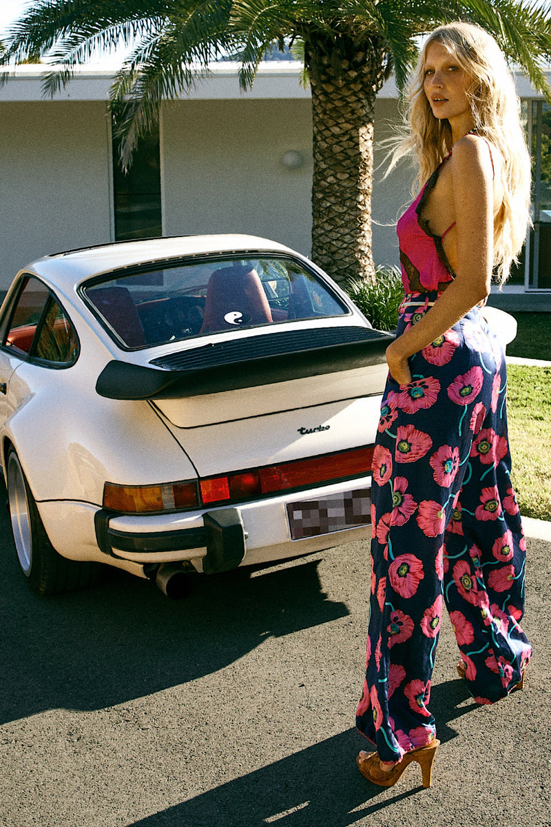 Love Conquers All Silk Satin Palazzo Pants - Poppy - Chasing Unicorns