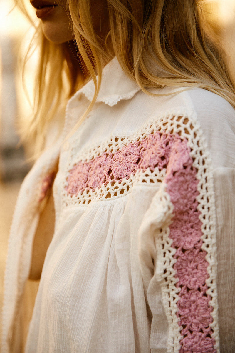 Love Is The Drug Cotton Gauze And Crochet Blouse - Chasing Unicorns