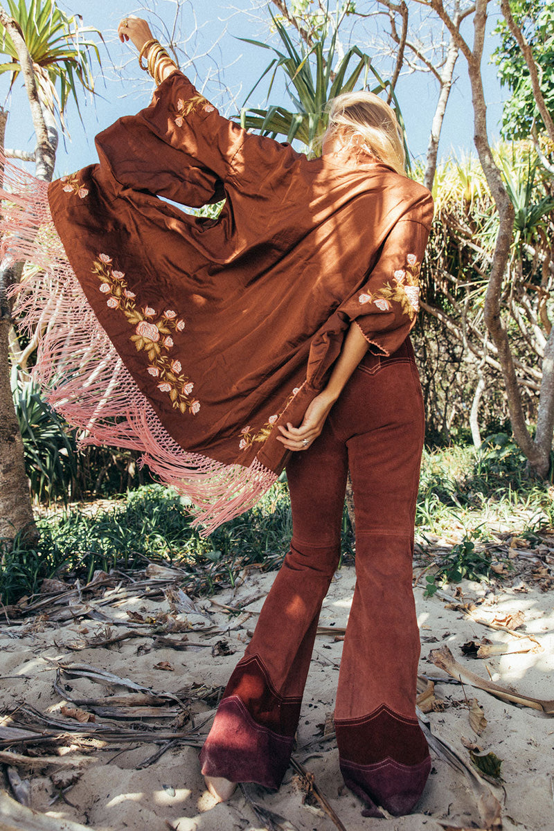 Love The One You’Re With Silk Fringe Kimono - Copper - Chasing Unicorns