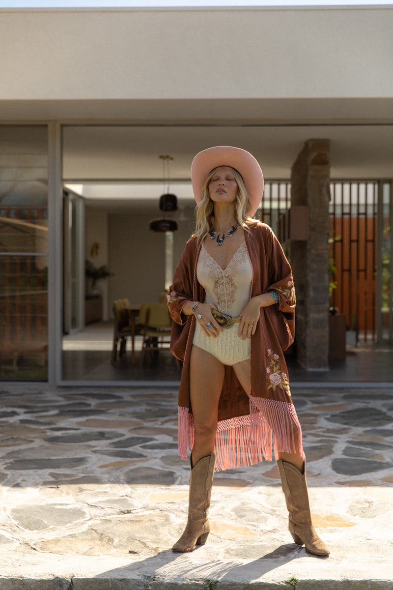 Love The One You’Re With Silk Fringe Kimono - Copper - Chasing Unicorns