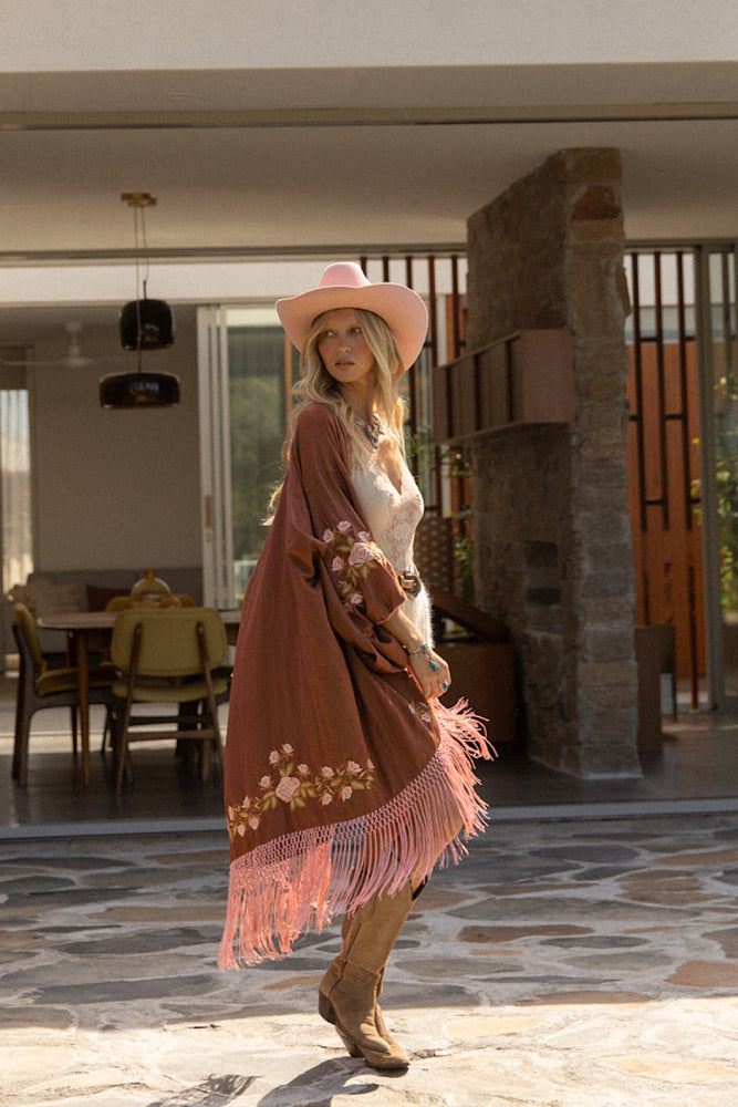 Love The One You’Re With Silk Fringe Kimono - Copper
