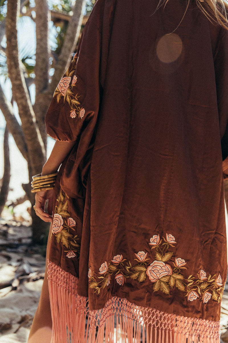 Love The One You’Re With Silk Fringe Kimono - Copper - Chasing Unicorns