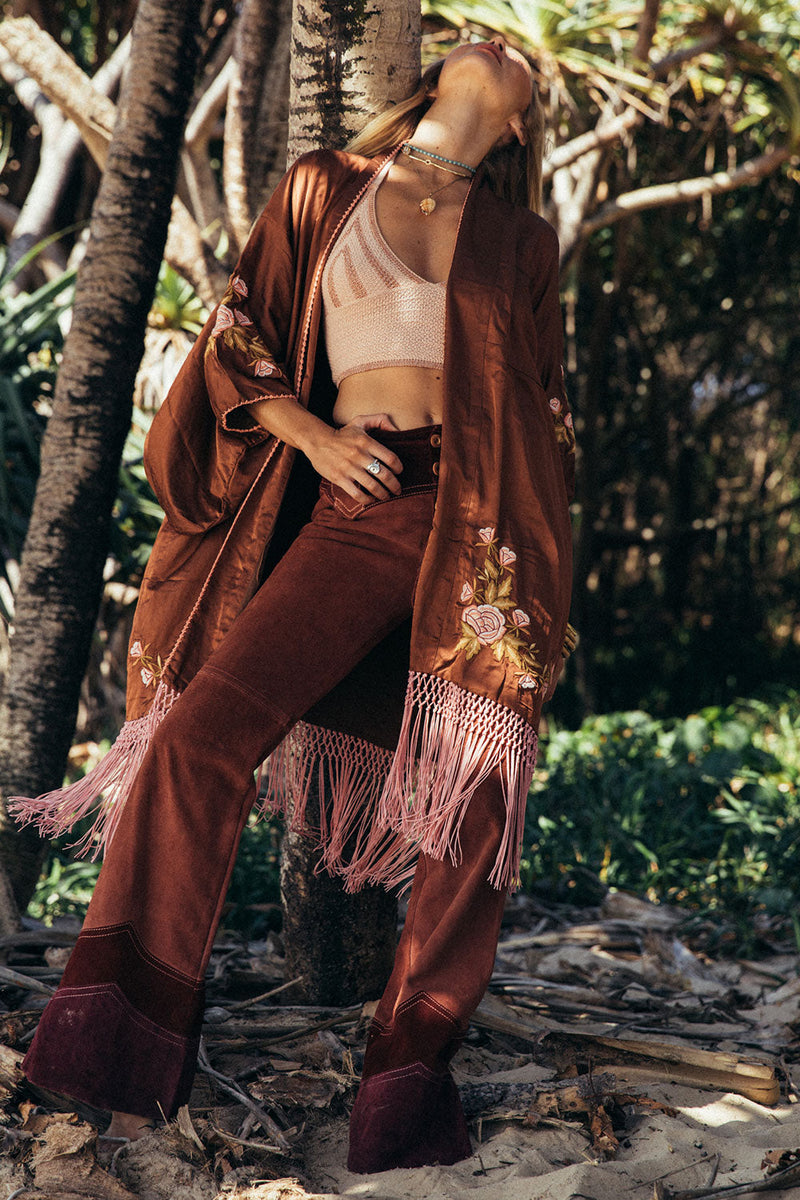 Love The One You’Re With Silk Fringe Kimono - Copper - Chasing Unicorns