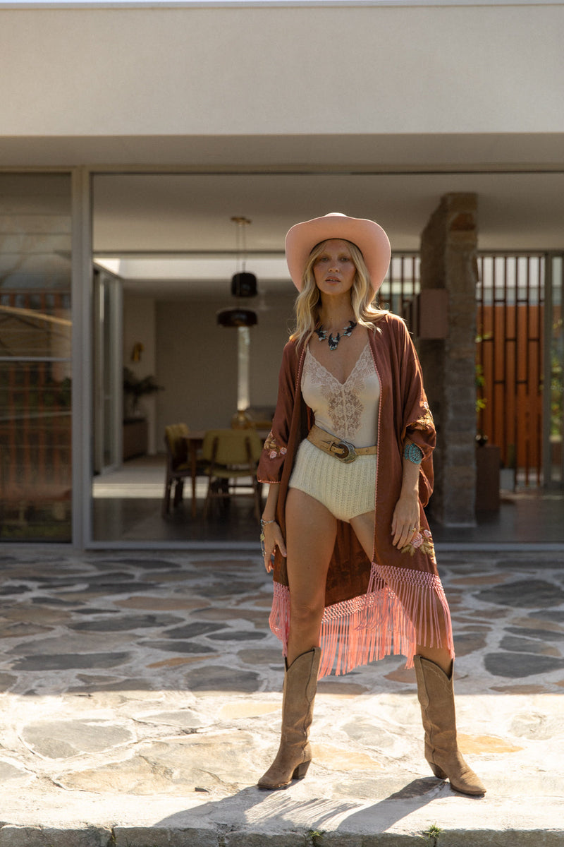 Love The One You’Re With Silk Fringe Kimono - Copper - Chasing Unicorns