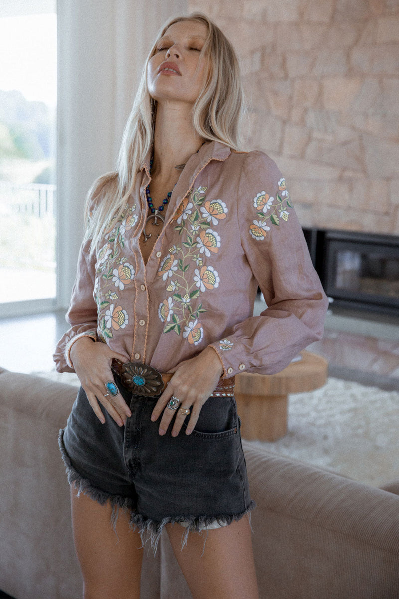 Maggie May Linen + Embroidered Blouse - Chasing Unicorns