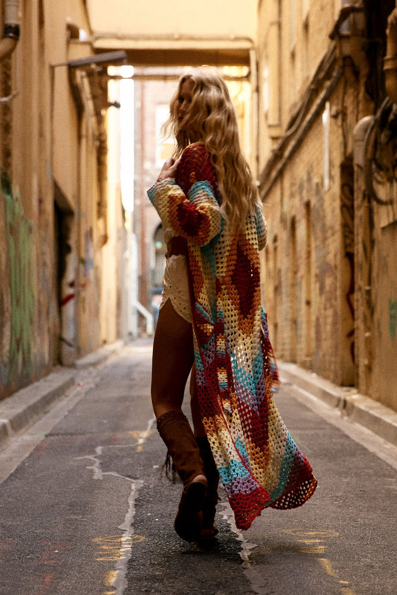 Magic Carpet Ride Crochet Long Coat - Happiness - Chasing Unicorns