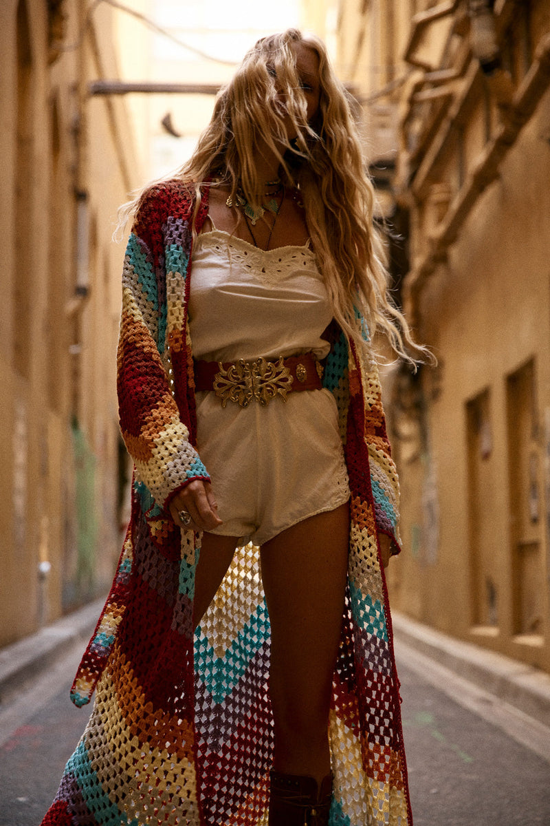 Magic Carpet Ride Crochet Long Coat - Happiness - Chasing Unicorns