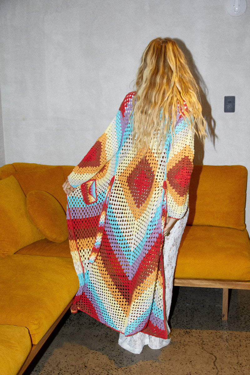 Magic Carpet Ride Crochet Long Coat - Happiness - Chasing Unicorns