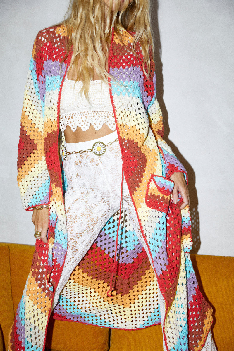 Magic Carpet Ride Crochet Long Coat - Happiness - Chasing Unicorns