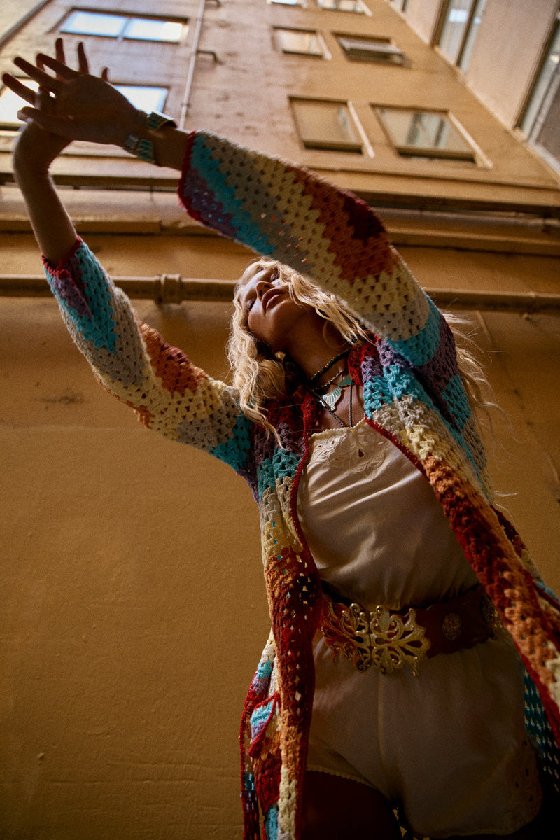 Magic Carpet Ride Crochet Long Coat - Happiness - Chasing Unicorns