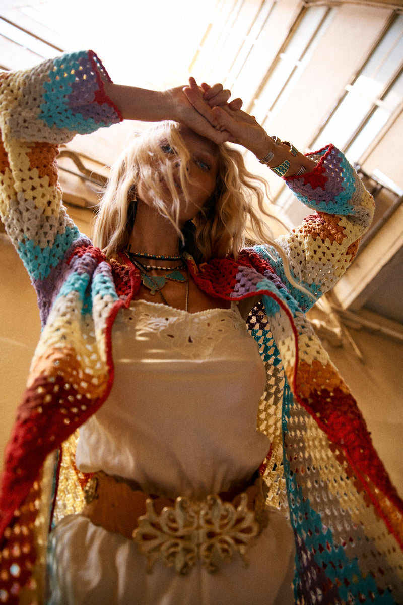 Magic Carpet Ride Crochet Long Coat - Happiness - Chasing Unicorns