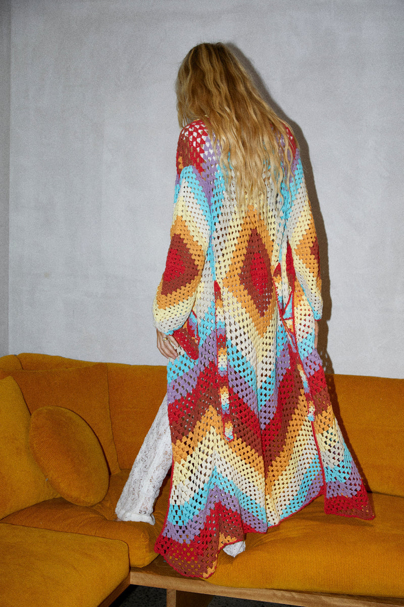 Magic Carpet Ride Crochet Long Coat - Happiness - Chasing Unicorns