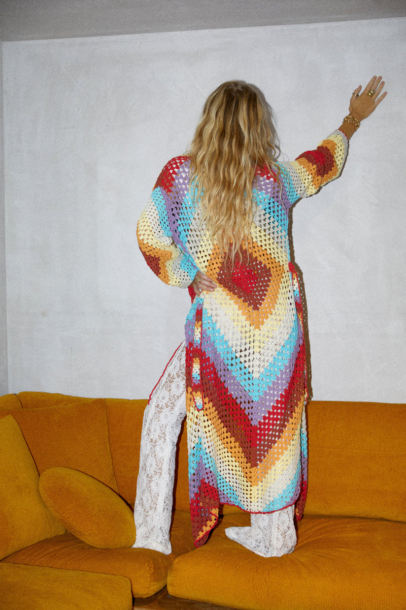 Magic Carpet Ride Crochet Long Coat - Happiness - Chasing Unicorns