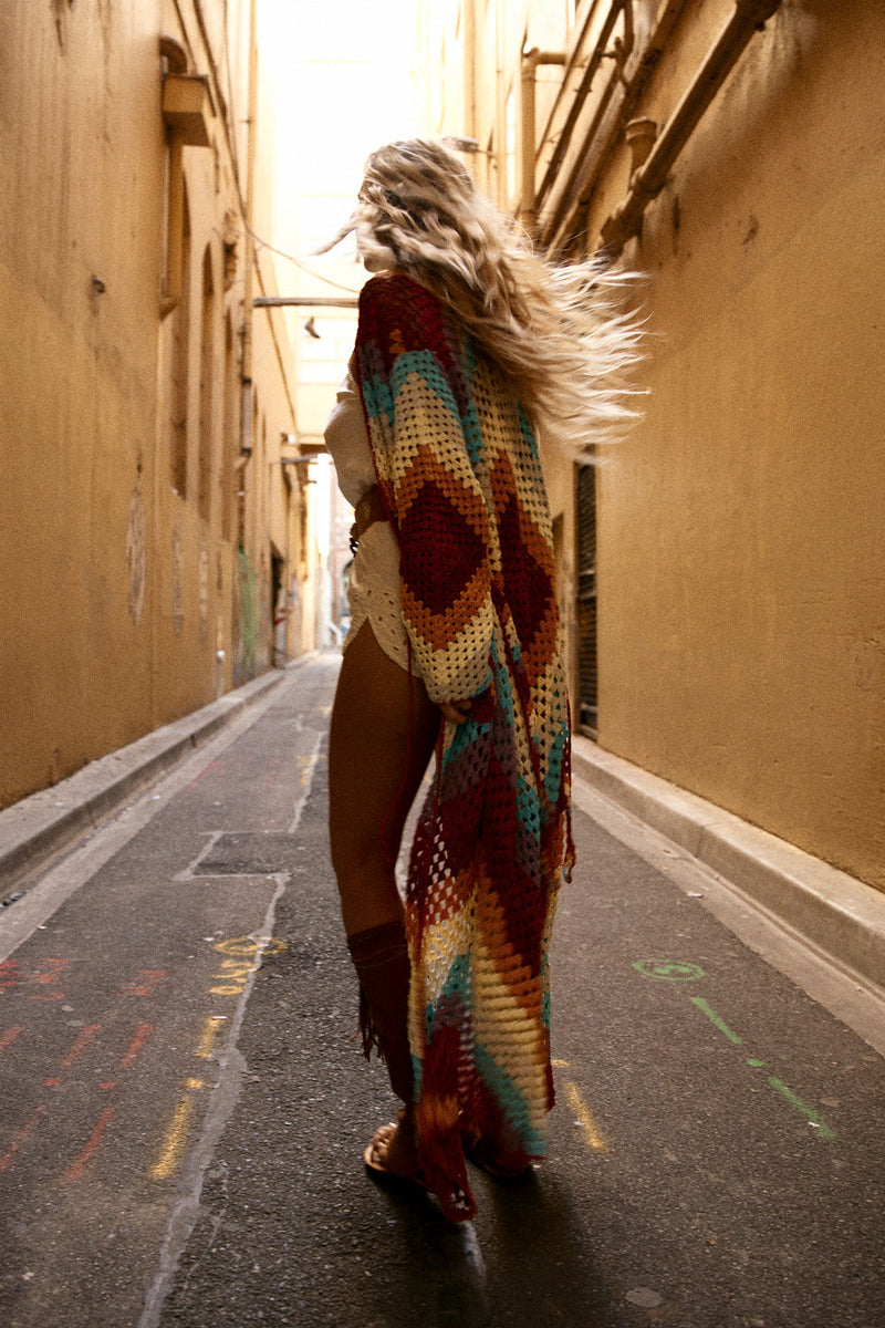 Magic Carpet Ride Crochet Long Coat - Happiness - Chasing Unicorns