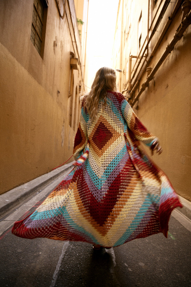 Magic Carpet Ride Crochet Long Coat - Happiness - Chasing Unicorns