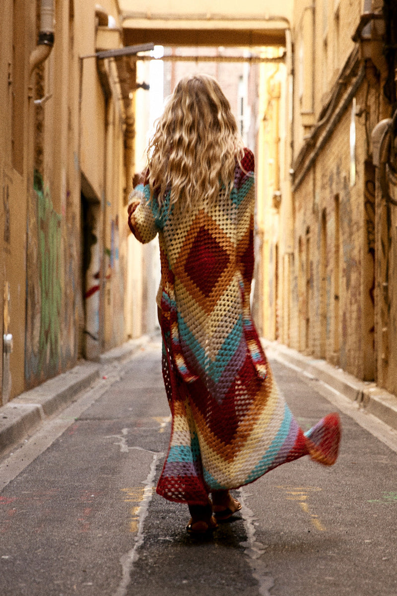 Magic Carpet Ride Crochet Long Coat - Happiness - Chasing Unicorns