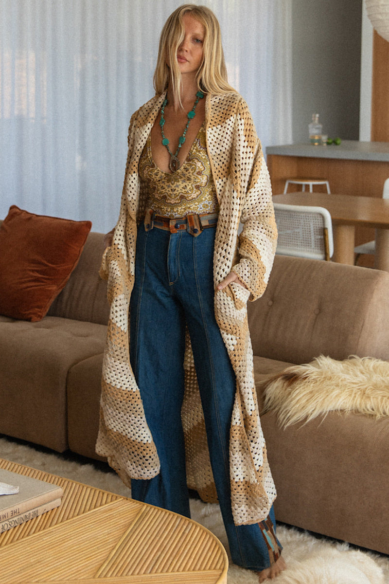 Magic Carpet Ride Long Crochet Coat - Neutral - Chasing Unicorns