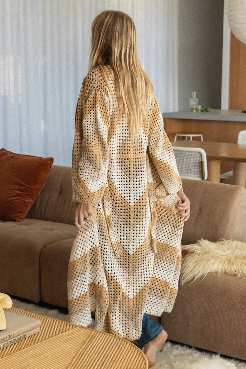 Magic Carpet Ride Long Crochet Coat - Neutral - Chasing Unicorns