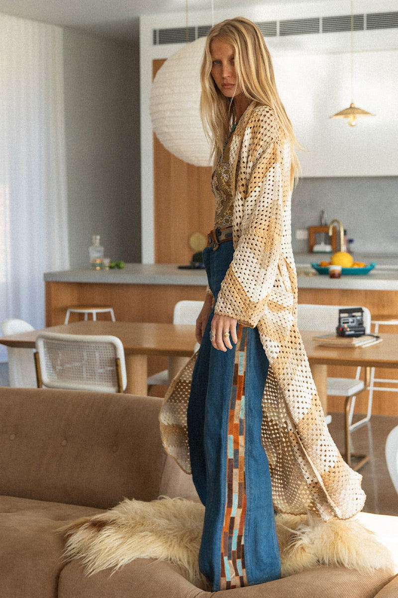 Magic Carpet Ride Long Crochet Coat - Neutral - Chasing Unicorns