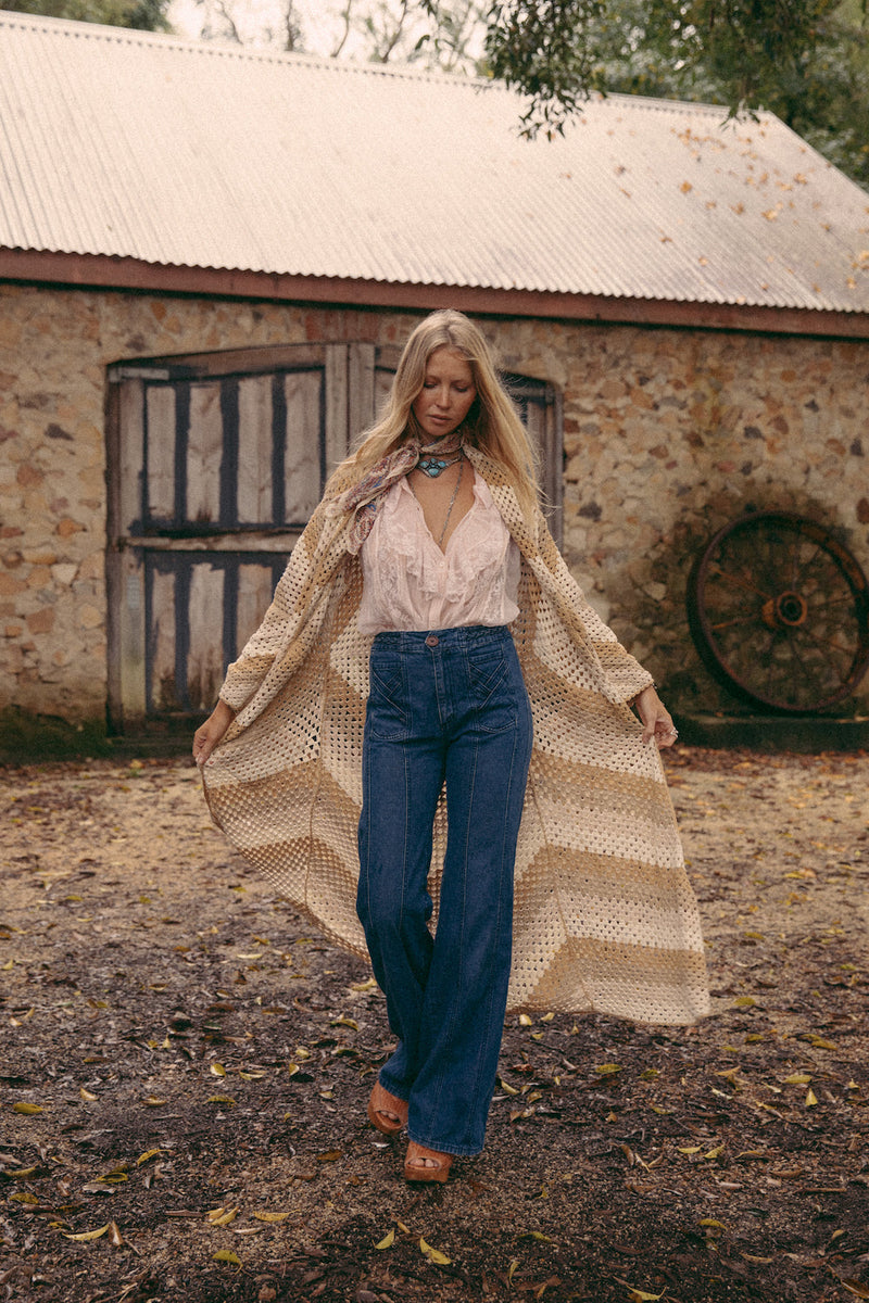 Magic Carpet Ride Long Crochet Coat - Neutral - Chasing Unicorns