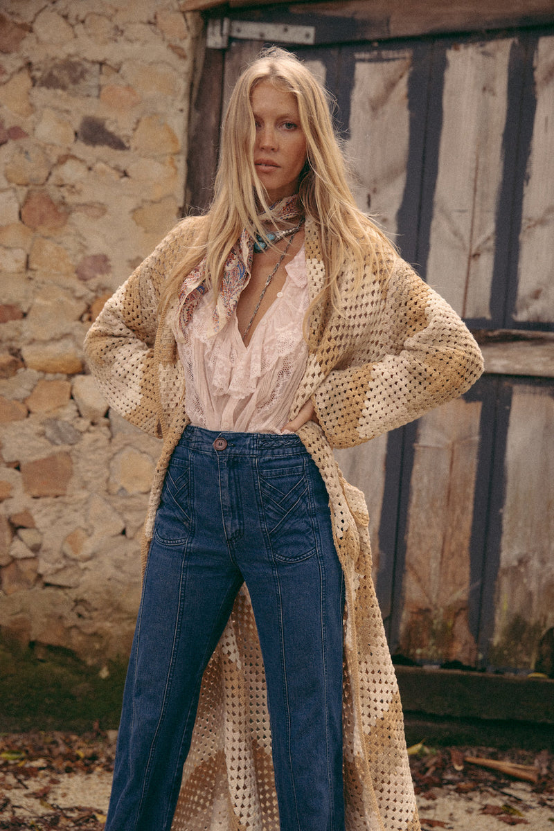 Magic Carpet Ride Long Crochet Coat - Neutral - Chasing Unicorns