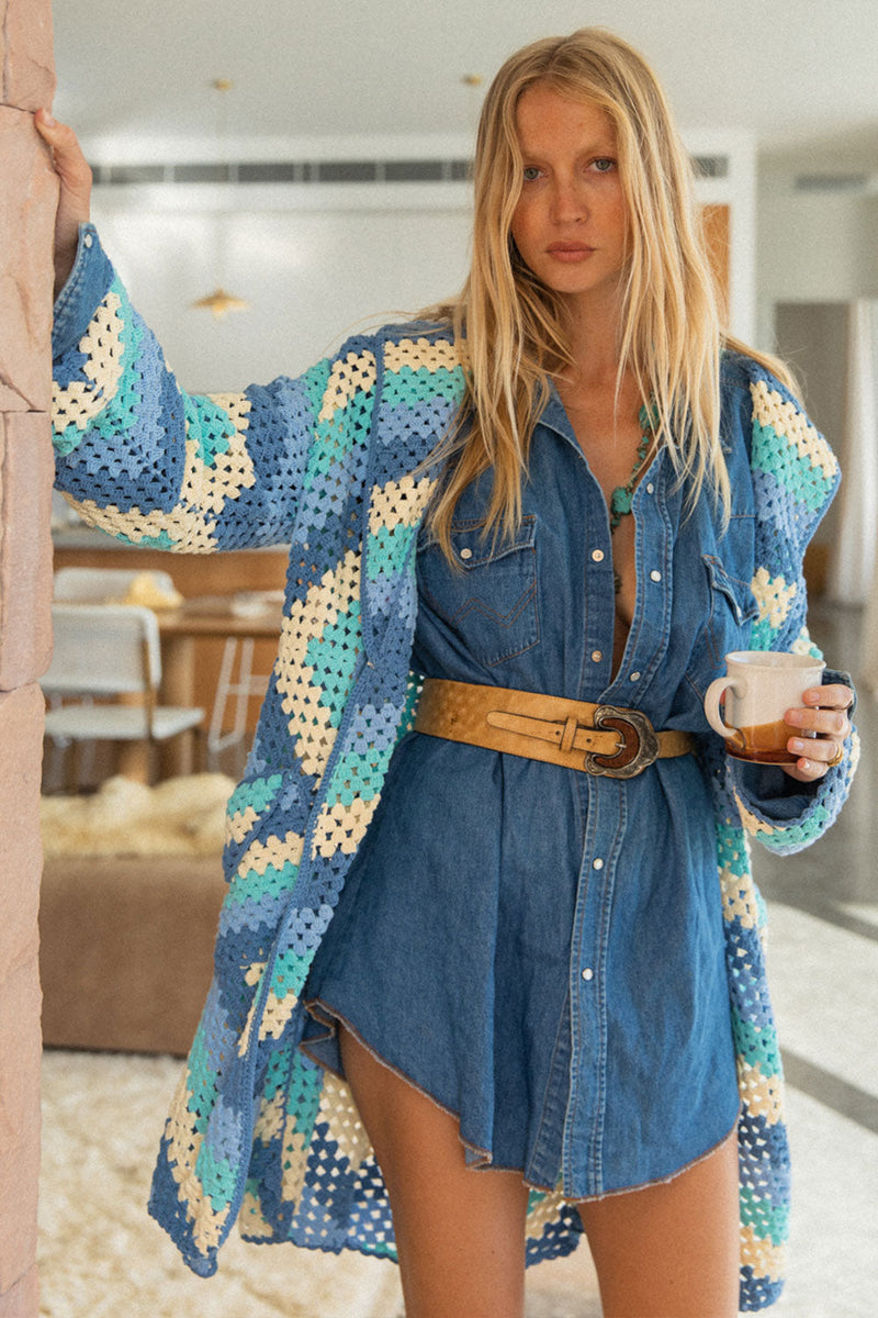 Magic Carpet Ride Short Crochet Coat - Blue Sky - Chasing Unicorns