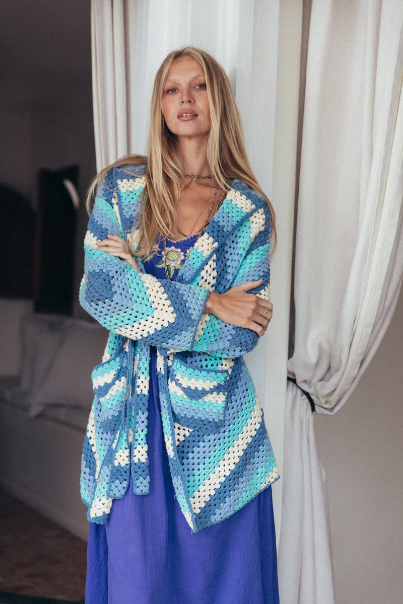 Magic Carpet Ride Short Crochet Coat - Blue Sky - Chasing Unicorns