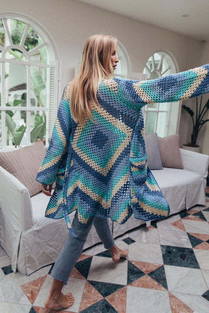 Magic Carpet Ride Short Crochet Coat - Blue Sky - Chasing Unicorns