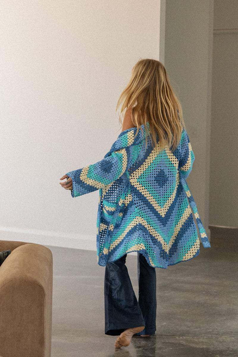 Magic Carpet Ride Short Crochet Coat - Blue Sky - Chasing Unicorns