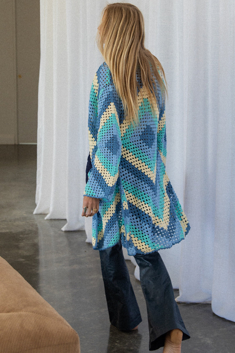 Magic Carpet Ride Short Crochet Coat - Blue Sky - Chasing Unicorns