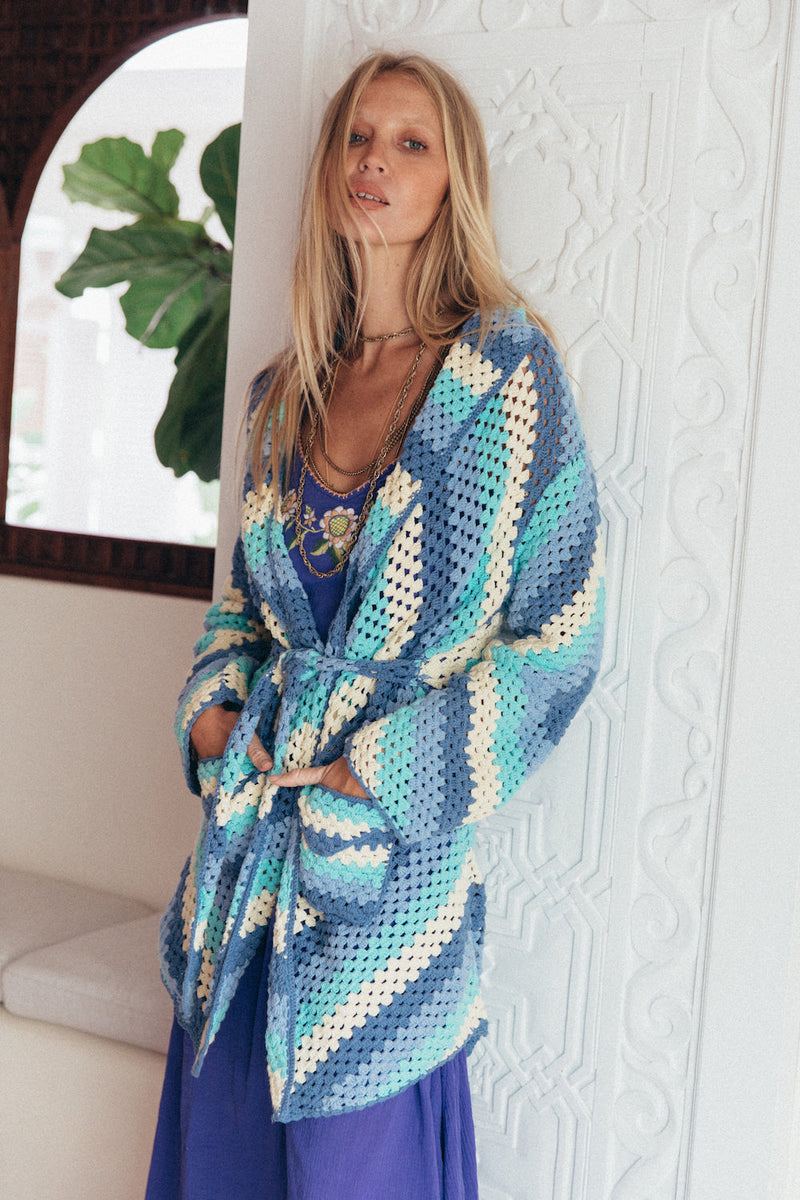 Magic Carpet Ride Short Crochet Coat - Blue Sky - Chasing Unicorns