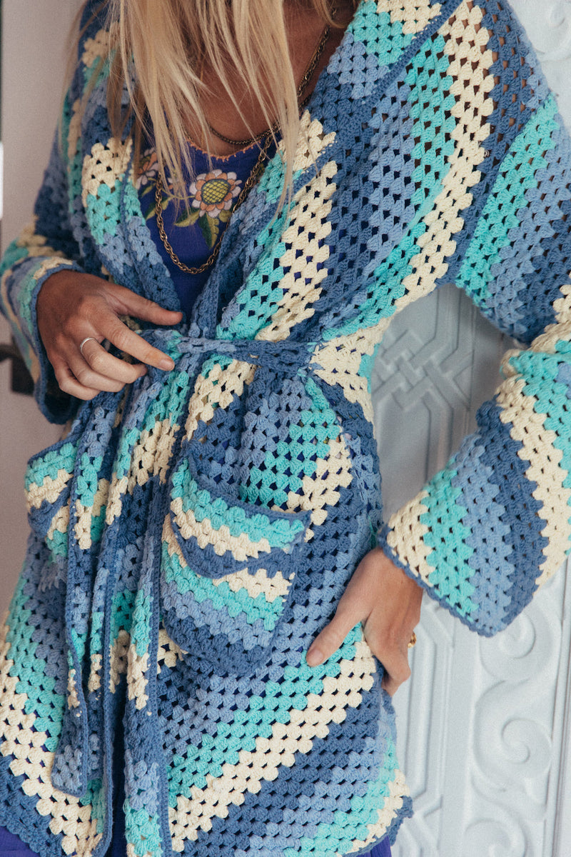 Magic Carpet Ride Short Crochet Coat - Blue Sky - Chasing Unicorns