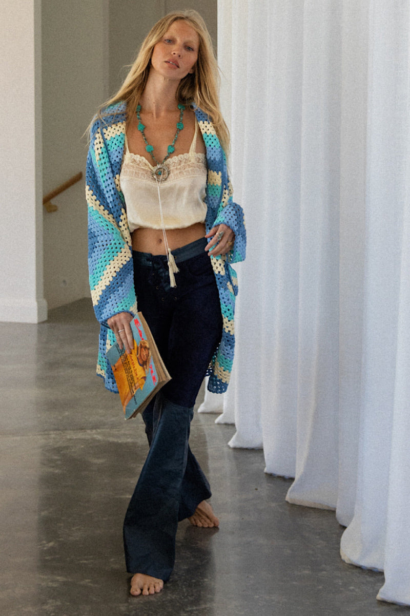 Magic Carpet Ride Short Crochet Coat - Blue Sky - Chasing Unicorns