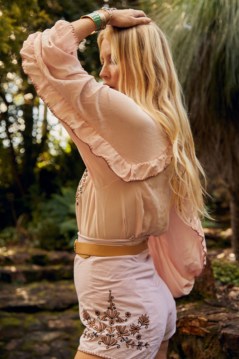 Mellow My Mind Embroidered Silk Blouse - Chasing Unicorns