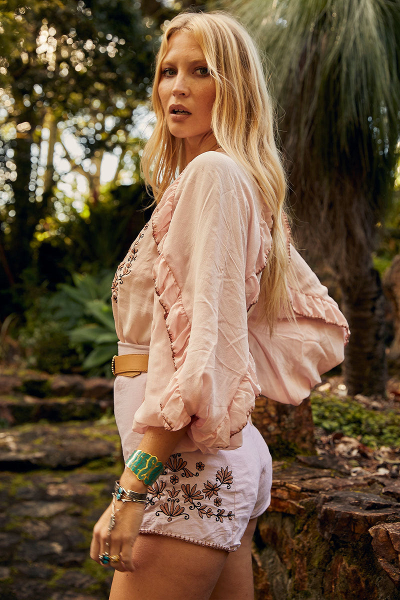 Mellow My Mind Embroidered Silk Blouse - Chasing Unicorns