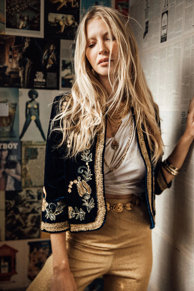 🧡 Midnight Rambler Cropped Velvet Jacket - Starry Night - Chasing Unicorns