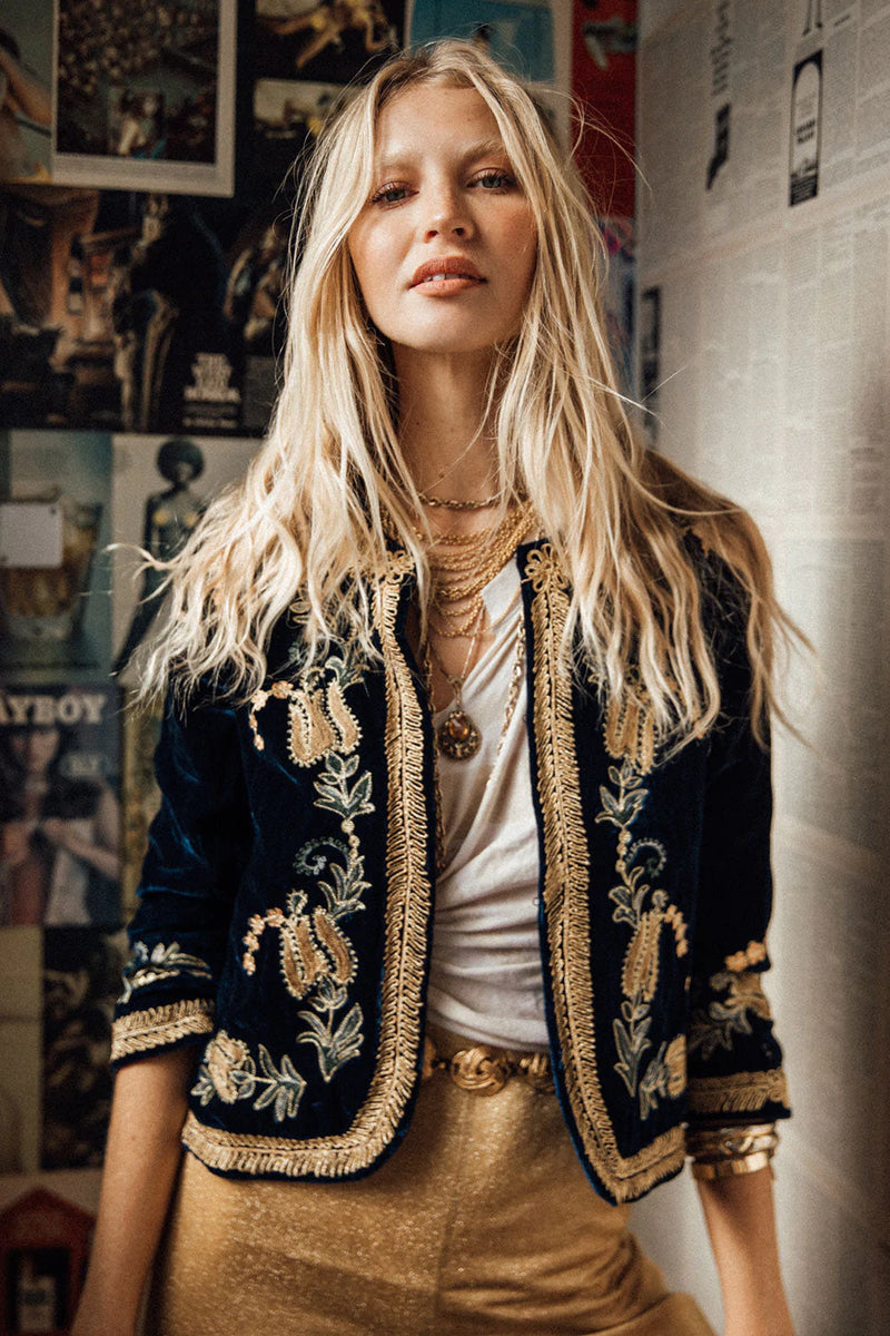 🧡 Midnight Rambler Cropped Velvet Jacket - Starry Night - Chasing Unicorns