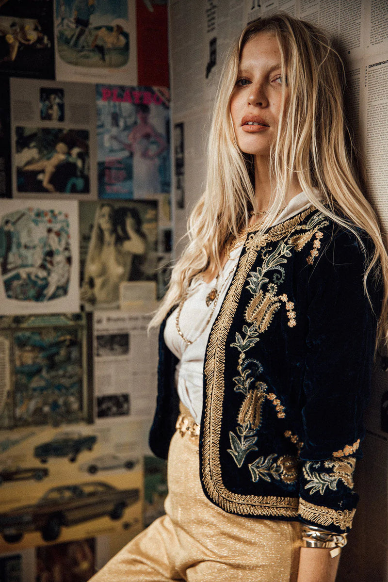 🧡 Midnight Rambler Cropped Velvet Jacket - Starry Night - Chasing Unicorns