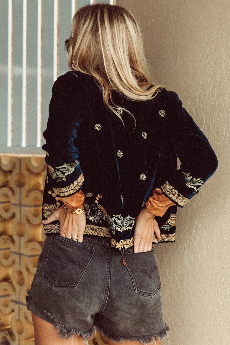 🧡 Midnight Rambler Cropped Velvet Jacket - Starry Night - Chasing Unicorns