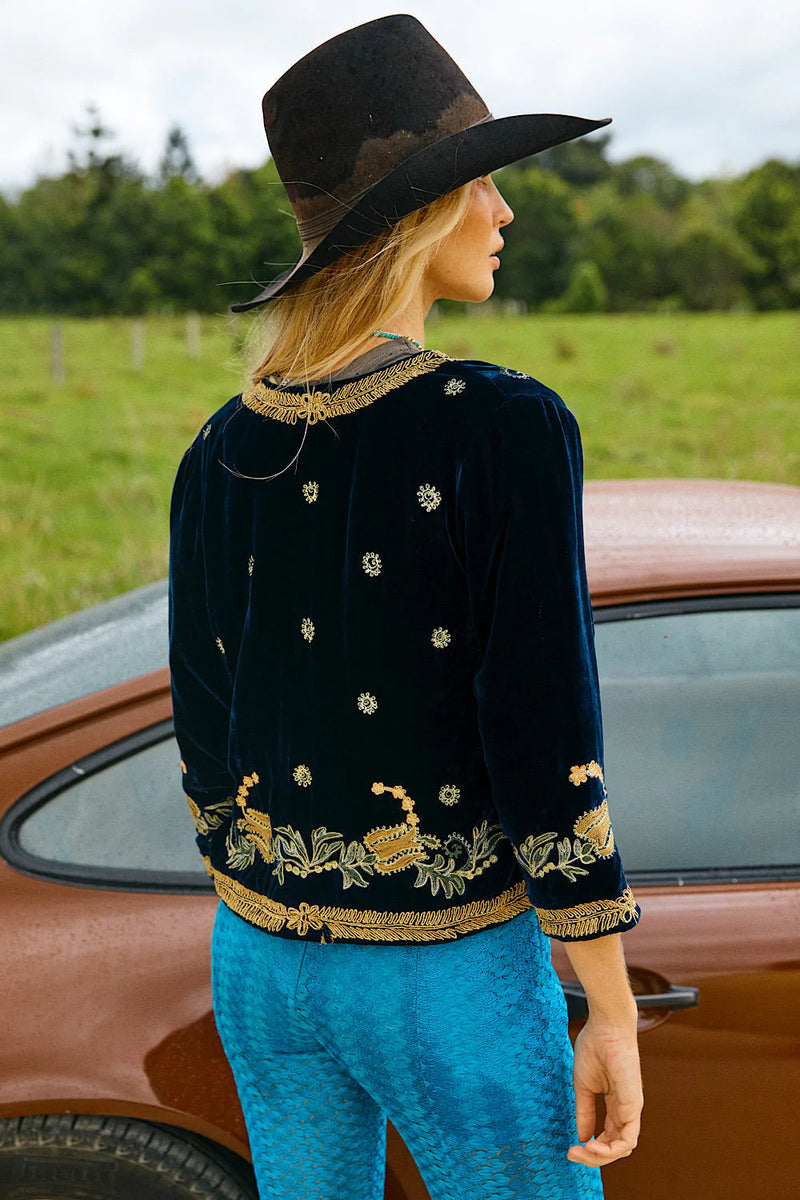 🧡 Midnight Rambler Cropped Velvet Jacket - Starry Night - Chasing Unicorns