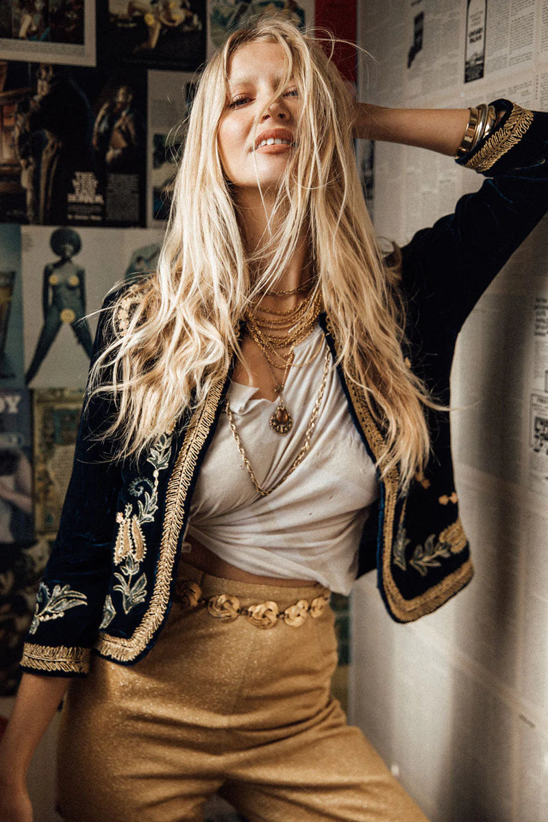 🧡 Midnight Rambler Cropped Velvet Jacket - Starry Night - Chasing Unicorns