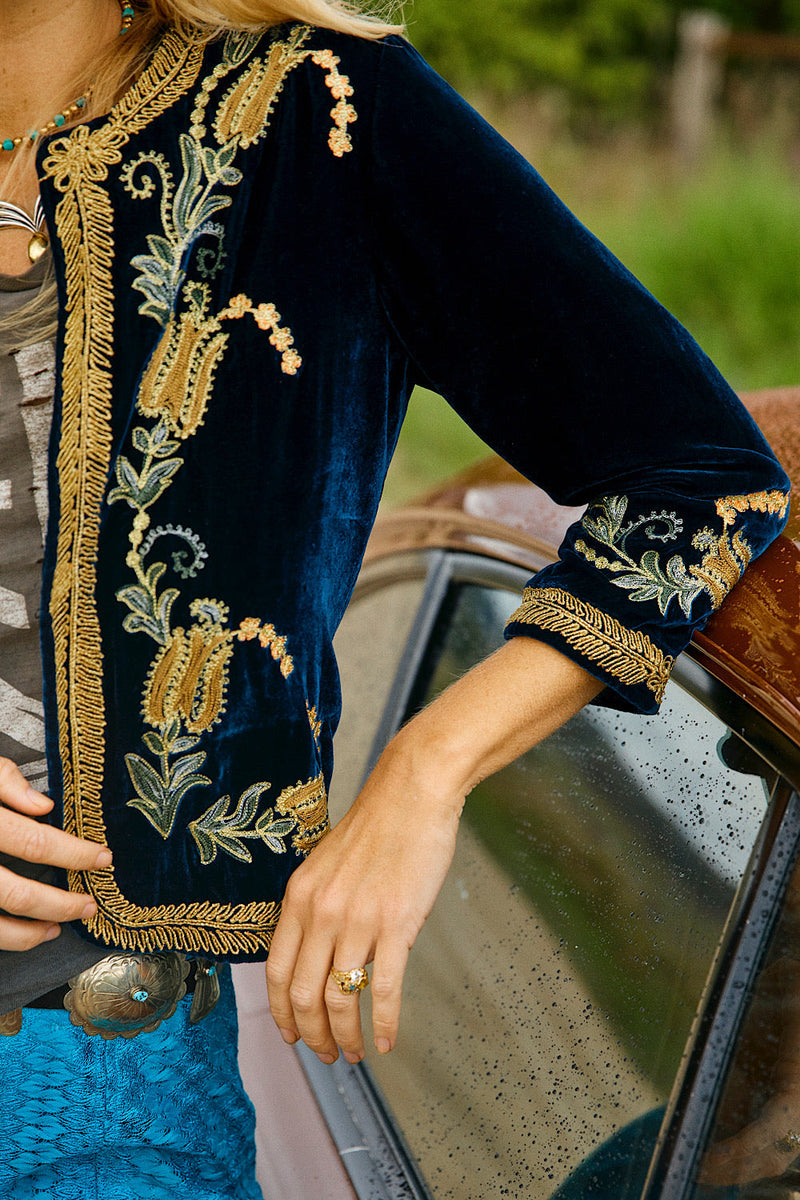 🧡 Midnight Rambler Cropped Velvet Jacket - Starry Night - Chasing Unicorns