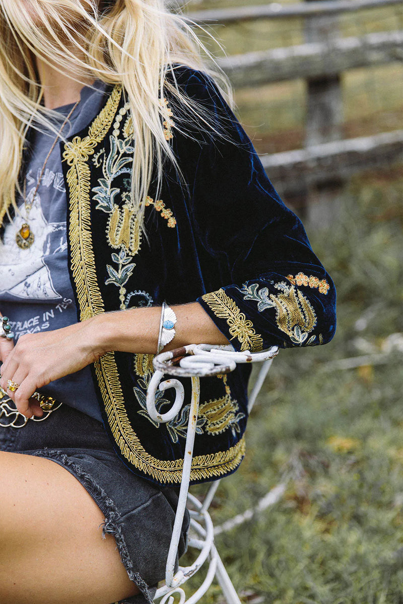 🧡 Midnight Rambler Cropped Velvet Jacket - Starry Night - Chasing Unicorns